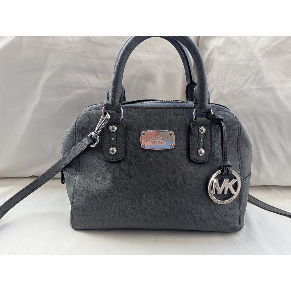 Michael Kors Reese Gray Saffiano Zip Satchel Top Handle Bag Crossbody Strap